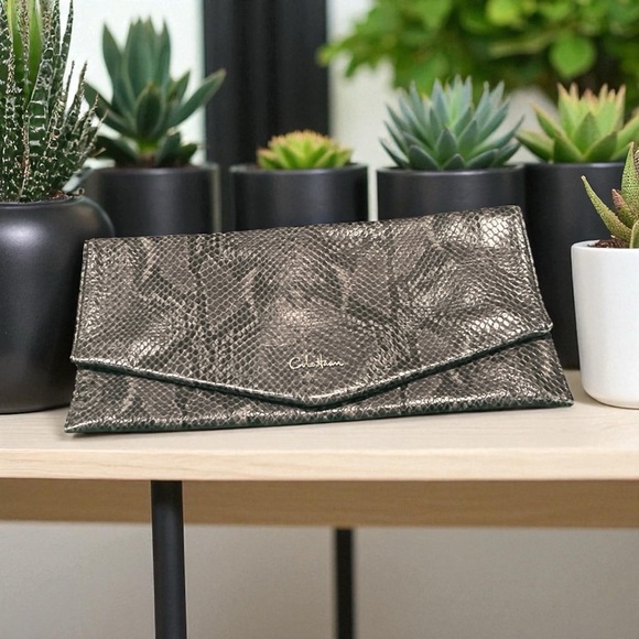Cole Haan Snake Print Textured Clutch - Picture 1 of 6